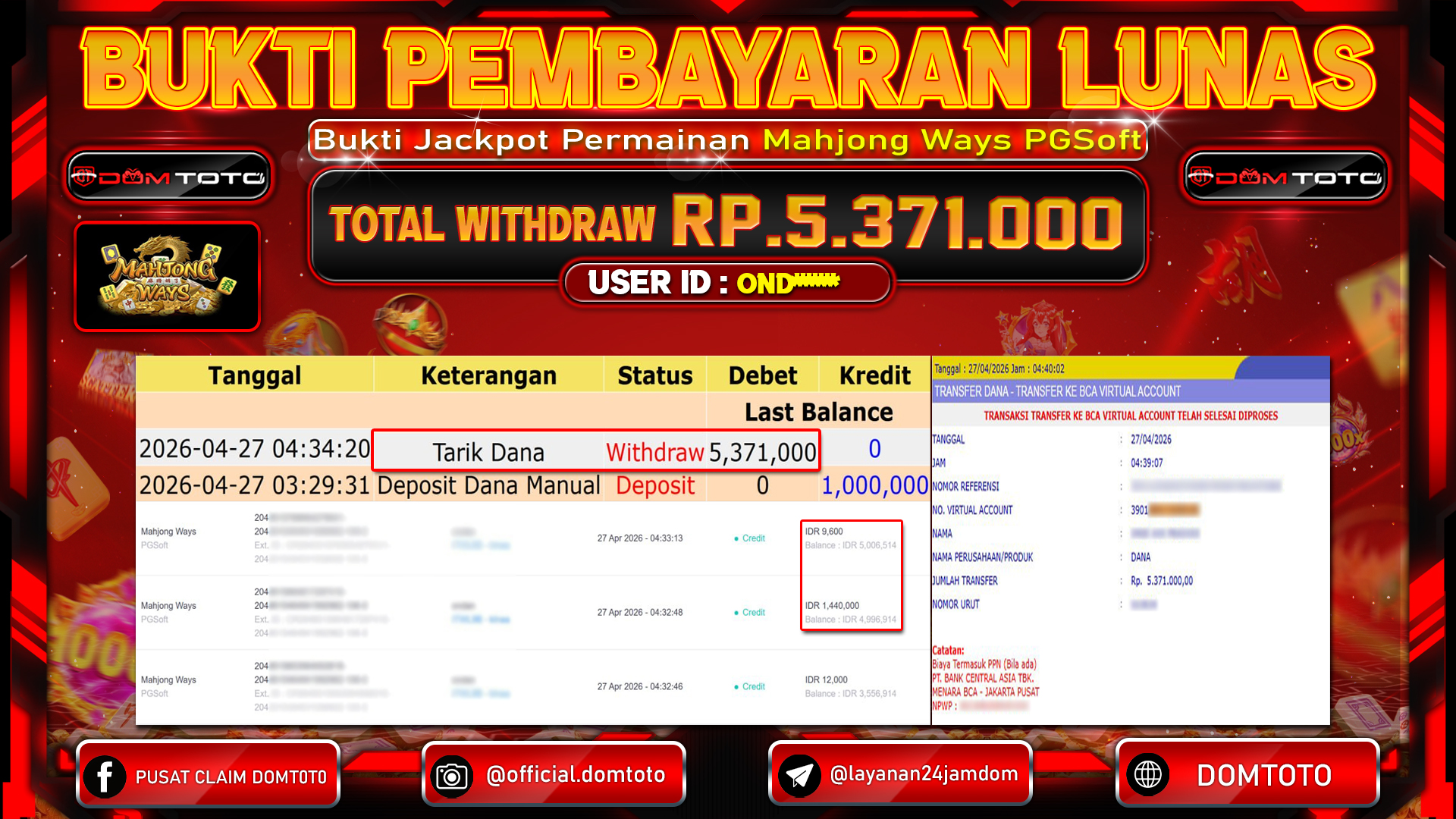 JACKPOT SLOT Mahjong Ways PGSoft 27 APRIL 2026